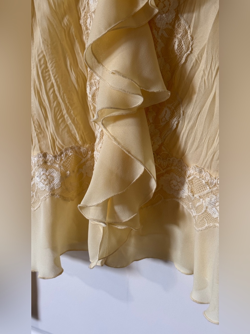Vintage Y2K Ruffle and Lace Sheer Lemonade Yellow Blouse - Picture 4 of 9